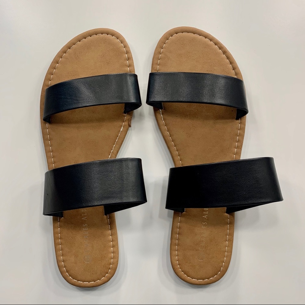 NWT Black Double Strap Slip On Sandals